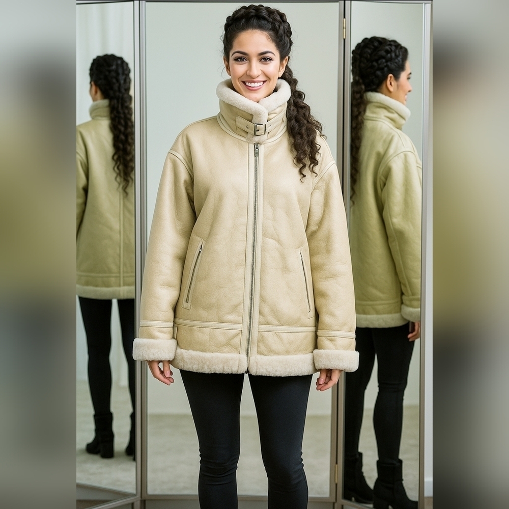 Coat Funnel Neck Faux Fur Vegan Warm Snow Chore Barn Travel New